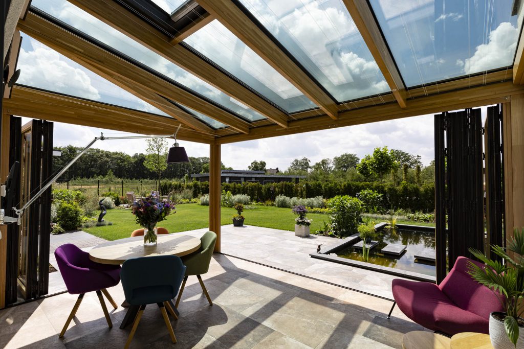 Vouwwand houten serre open Overijssel