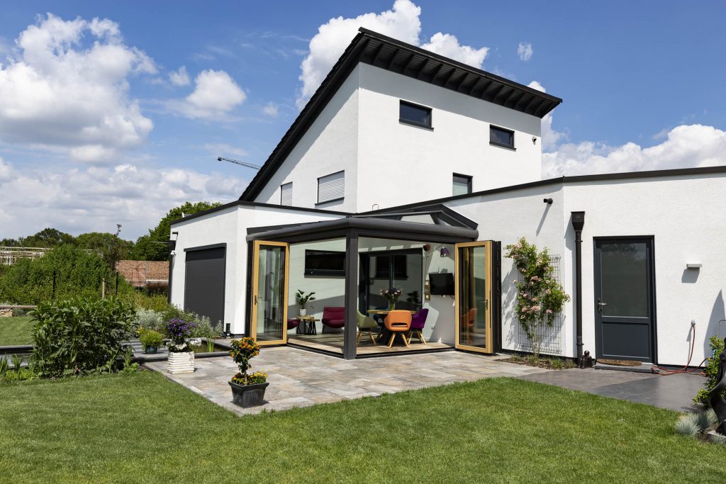 Houten serre met vouwwanden