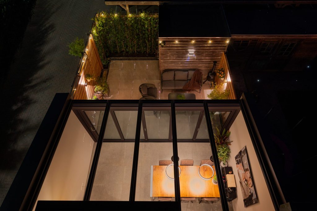 Bovenaanzicht serre met stadstuin