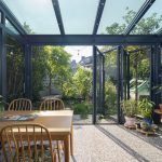 Matblauwe serre met vouwwand 